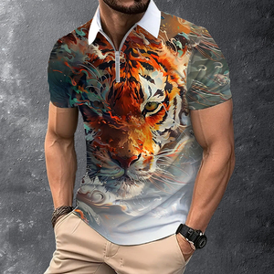 Polo con Gráfico Artístico de Tigre para Hombre, Impresión por Sublimación 3D, Cierre de Cremallera 1/4, Manga Corta, Estilo Urbano, Hipster, Transpirable, para Verano - Product Image 6