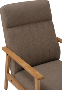 Fauteuil de salon moderne de style premium avec cadre en bois massif naturel et accoudoirs, revêtement en tissu couleur marron clair, pour salon et espace de travail - Product Image 4