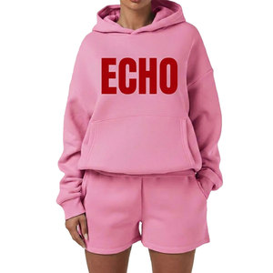<b>Top</b> Selling Women's Drop Shoulder Oversized Loungewear Lightweight Hoodie & Shorts Your Own Logo Sportswear Sets OEM ODM - Product Image 2