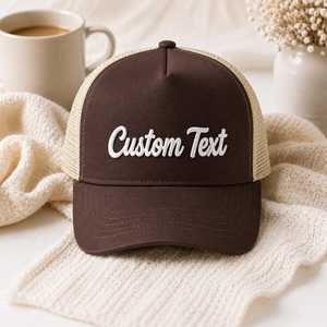 <b>Personalised</b> Puff Print Trucker <b>Hat</b>, Custom 3D Cursive Name Caps Foam Mesh Snapback Team <b>Hat</b>, Embossed Print Streetwear Baseball - Product Image 1