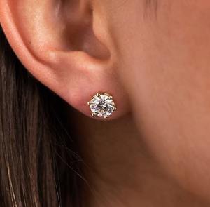 Classic Round Diamond <b>Stud</b> <b>Earrings</b> 18K Gold Plated Claw Setting Women's Everyday Wear Fine Jewelry - Product Image 2