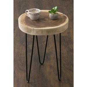 Wood Top Side Table Iron Hairpin Leg End Table Round Accent Table for Bedroom Living Room - Product Image 1