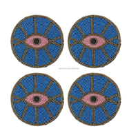 Ensemble de sous-verres perlés faits à la main, design bohème, yeux, lèvres, cactus, palmier, en toile durable, diamètre 300 mm, pour table décorative