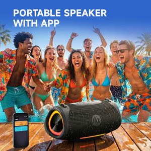 Enceinte de fête extérieure étanche IPX7 en tissu premium 80W avec basses puissantes, sans fil Bluetooth 5.3 et sangle d'épaule - Product Image 6