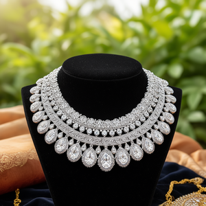 Ensemble de collier élégant 10575621WH avec diamants et pierres naturelles, plaqué rhodium, bijoux ethniques raffinés pour mariage, fête, anniversaires - Product Image 3