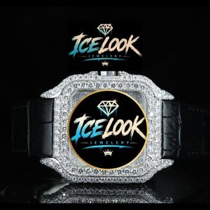 นาฬิกาข้อมือผู้ชายทรงสี่เหลี่ยมแบบ Iced Out ตัวเรือนสแตนเลส หน้าปัดคริสตัล สไตล์ฮิปฮอปสุดหรู - Product Image 1