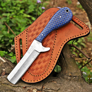 Cuchillo de caza y camping de hoja fija de acero D2 hecho a mano, estilo vaquero personalizado, con funda de cuero. - Product Image 1