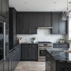 Modern Charcoal RTA Diagonal <b>Corner</b> Solid Wood Kitchen <b>Cabinet</b> Plywood Panel Ready Assemble Direct Factory Wholesale Vietnam - Product Image 1