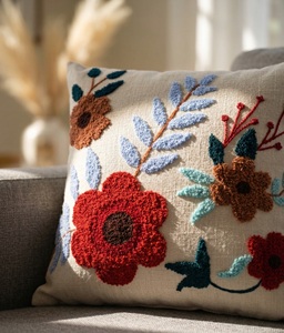 Premium Hand-Crafted Square Cotton Bohemian Floral <b>Cushion</b> <b>Cover</b> with Vibrant Color-Blocked Design for Home Use - Product Image 3
