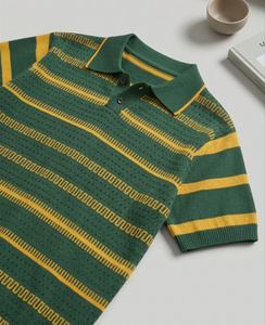 Camiseta polo a rayas de punto para hombre, mezcla de algodón, transpirable, ropa informal de verano, manga corta - Product Image 1