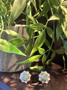 <b>studs</b> earrings in mint carbon stone with gold plated for wedding jewelry party wear handmade 925 <b>silver</b> metal ethnic <b>studs</b> - Product Image 4