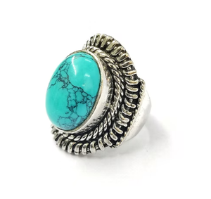 925 Sterling Silver <b>Turquoise</b> Gemstone Princess Cut Bezel Setting Handmade Bohemia style Everyday Wear <b>Ring</b> for Women's - Product Image 3