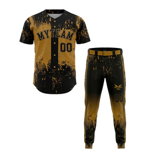 Youth sublimation baseball uniform Ekin-ImpeX Men's Baseball Uniform Set <b>Black</b> Gold Sublimated Jersey <b>Pants</b> Moisture Wicking - Product Image 1