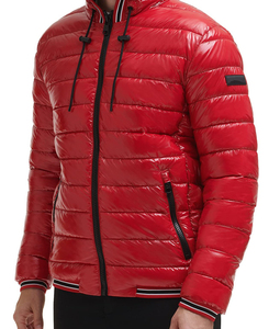 Custom Lightweight Grey Premium Quality 100% Genuine <b>Leather</b> Streetwear <b>Winter</b> Hooded Puffer <b>Jacket</b> Full Zip Insulated Coat - Product Image 6