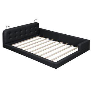 Letto matrimoniale imbottito nero con piattaforma e 2 luci da lettura - Product Image 4