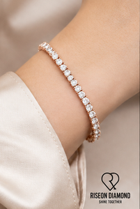 Bracelet tennis en or rose 18 carats avec diamants de laboratoire ronds, bijoux de luxe pour mariages et anniversaires, bracelet scintillant pour tous les jours - Product Image 6