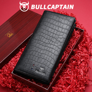 BULLCAPTAIN Portefeuille long en cuir véritable pour homme, luxe, cuir de crocodile, blocage RFID, pochette pour téléphone, portefeuilles personnalisés - Product Image 1