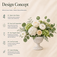 Centre de table artificiel en soie fait main, arrangement de roses et d'hortensias artificiels blancs et verts, vase en forme de coupe romaine, décoration pour mariage, maison, fête