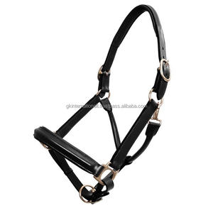 Leather Show Halter Custom Wholesale Horse Equestrian Racing Products <b>Black</b> and Havana Brown Padded Leather Horse Halter - Product Image 5