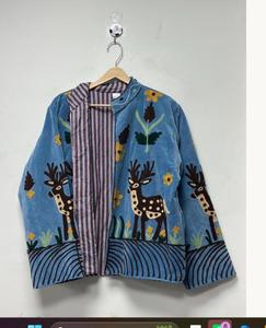 Velvet Embroidered Floral Blouson Jacket <b>Button</b> Collar Full Sleeve Handmade Breathable Eco-Friendly Autumn Women's Regular GIFT - Product Image 4