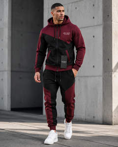 VIBE CRAFT Survêtement Homme Noir et Rouge en Polyester/Coton Léger à Séchage Rapide avec Capuche, Longueur Intégrale, Style Streetwear Respirant - Product Image 3