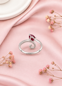 Bague spirale ouverte de luxe avec pierre précieuse rouge taille poire et accents de diamants sertis griffe pour femme en or 10K 14K 18K et argent 925 935 - Product Image 4