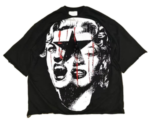 T-shirts surdimensionnés en coton épais pour hommes, style streetwear, col rond, effet vieilli, tricotés, graphiques, épaules tombantes - Product Image 5