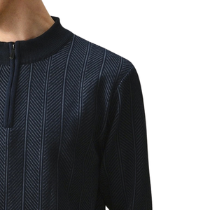 <b>Mens</b> Navy Blue Textured Half Zip Winter Business Knitted Sweater Long Sleeve Ribbed Collar <b>Pullover</b> Casual Wear - Product Image 4