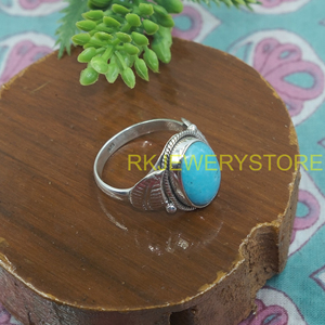 Natural <b>Turquoise</b> <b>Ring</b> Handmade 925 Sterling Silver Vintage Leaf Design Boho Statement Jewelry Gift for Women Christmas gift her - Product Image 4