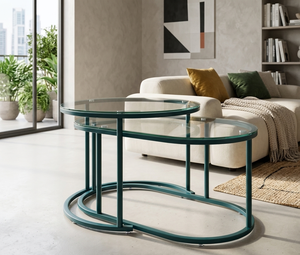 Lumetal Modern Movable Powder Coated Metal Glass Coffee <b>Table</b> for Home Living Room Furniture - Product Image 1