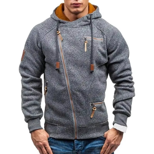 Sudadera con Capucha para Hombre, Color Gris Sólido, Felpa Francesa, Diseño Casual con Bolsillos con Cremallera, Corte Regular, Ropa de Otoño - Product Image 1