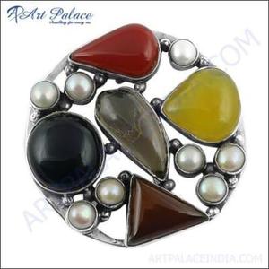 Mode Multi Pierre Bijoux Argent Broche Gemme Argent Broche À La Main Pierres Précieuses Broche - Product Image 1