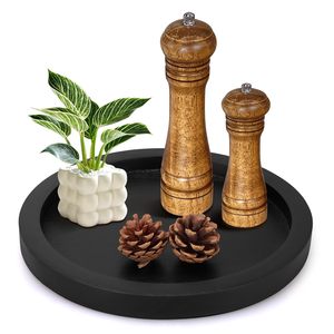 Modern Black Wooden Eco-Friendly Lacquered Finish Deluxe Serving <b>Tray</b> Living Room Dinner Room <b>Table</b> Centerpiece Accessories - Product Image 1