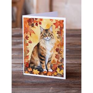 Cymric Cat in Fall Leaves Whimsical A7 Tarjetas de notas en blanco Paquete de 8 con sobres Tarjetas de felicitación de tamaño 5x7 - Product Image 2