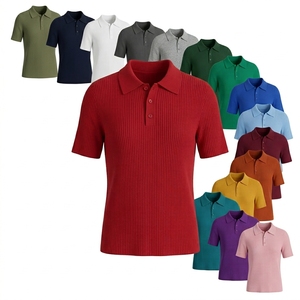 Polo en maille côtelée 100 % polyester de haute qualité, manches courtes, col zippé, coupe ajustée, décontracté, été, doux, extensible, respirant - Product Image 1