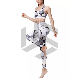 Custom Solid Lightweight Breathable Workout Yoga <b>Leggings</b> & Sports Bra Set <b>Seamless</b> Front Logo Women - Product Image 4