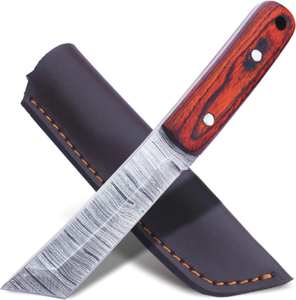 Couteau de chasse artisanal en acier inoxydable avec couteau à dépecer incurvé confortable fait main, manche en bois Pakka et étui en cuir - Product Image 1