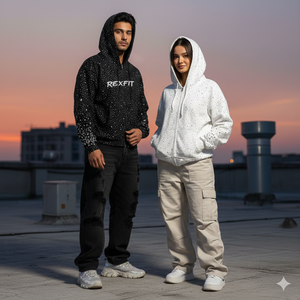 Nouvel arrivage : Sweat à capuche zippé 500 GSM, effet délavé soleil, logo personnalisé, broderie vieillie, streetwear, strass sur toute la surface - Product Image 6