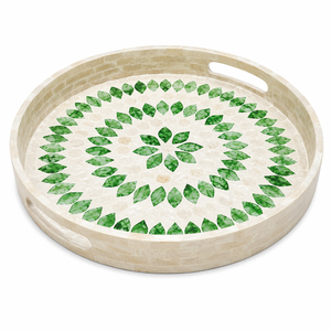 Bandeja Redonda de Lujo con Incrustaciones de Nácar y Mosaico de Concha Azul para Otomana, Decoración de Mesa de Centro, Venta al por Mayor, OEM Personalizado - Product Image 2