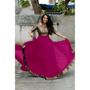 MODA GEORGETTE LACE WORK SOLO VESTIDO ROSA - Product Image 1