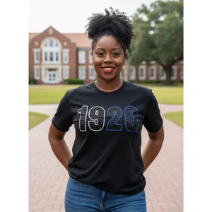 T-shirt noir 1920 avec lettres en cuir de crocodile pour femme, 100 % coton, vêtements de sororité Zeta Phi Beta, anniversaire, héritage, mode - Product Image 2