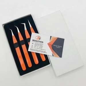 Pince à épiler d'extension de cils en acier inoxydable durable à pointe pointue avec logo gravé personnalisé orange - Product Image 5