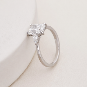 Lab Grown Radiant Cut Diamond Three-Stone <b>Ring</b> with Pear Side Stones in 9K White / Rose / Yellow <b>Gold</b> | Custom Fine Jewelry - Product Image 3
