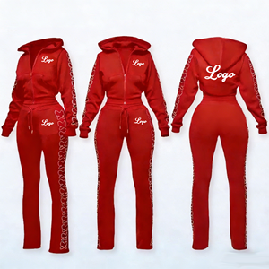 Ensemble de survêtement personnalisé pour femme avec strass, 2 pièces, vêtements d'hiver pour femme, ensemble sweat à capuche zippé et pantalon de survêtement délavé à l'acide - Product Image 3