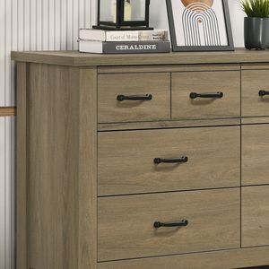 Comò Finn 51 in finitura rovere grigio caffè con 6 cassetti e manici neri mobili eleganti per camera da letto - Product Image 3