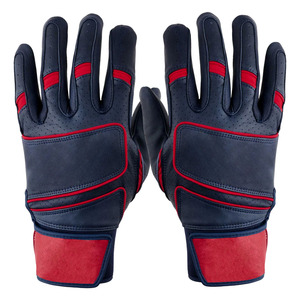 Men & Women Baseball Batting Gloves Leather Breathable Anti Slip Adjustable Wrist Navy <b>Red</b> Sports Training OEM Supply - Product Image 3