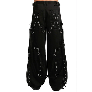 Pantalones Cargo Negros de Pierna Ancha para Hombre con Múltiples Bolsillos, Cintura con Cordón, Estilo Urbano, Gótico, Punk - Product Image 3
