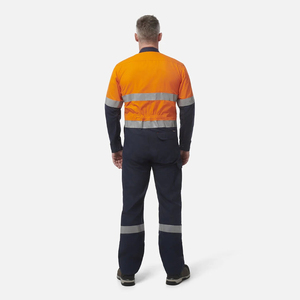 Combinaison de travail haute visibilité pour hommes, orange marine, bandes réfléchissantes, manches longues, uniforme en coton pour l'industrie et la construction - Product Image 4