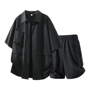 Ensemble chemise décontractée d'été 2 pièces pour homme, col carré, manches courtes, 100 % coton, motif floral - Product Image 4