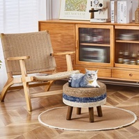 Pouf en paille super bon marché, repose-pieds rond avec 4 pieds en bois, chaise de vanité en paille naturelle faite à la main en gros